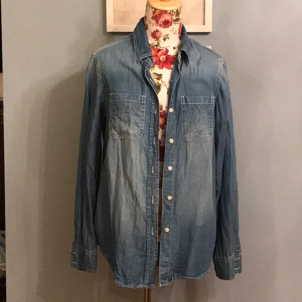 Boyfriend cut denim button up